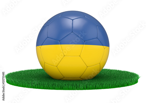 Soccerball  Football with Ukraine flag on gras  3D-Rendering