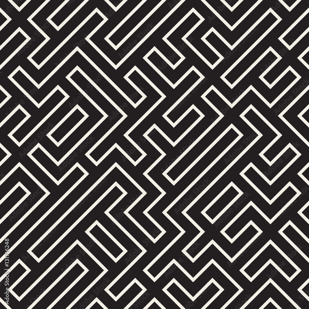 Irregular Maze Lines. Vector Seamless Black and White Pattern. Irregular Maze Lines. Vector Seamless Black and White Pattern.