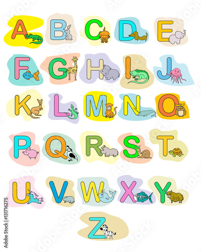 Alphabet baby animals ABC children color poster