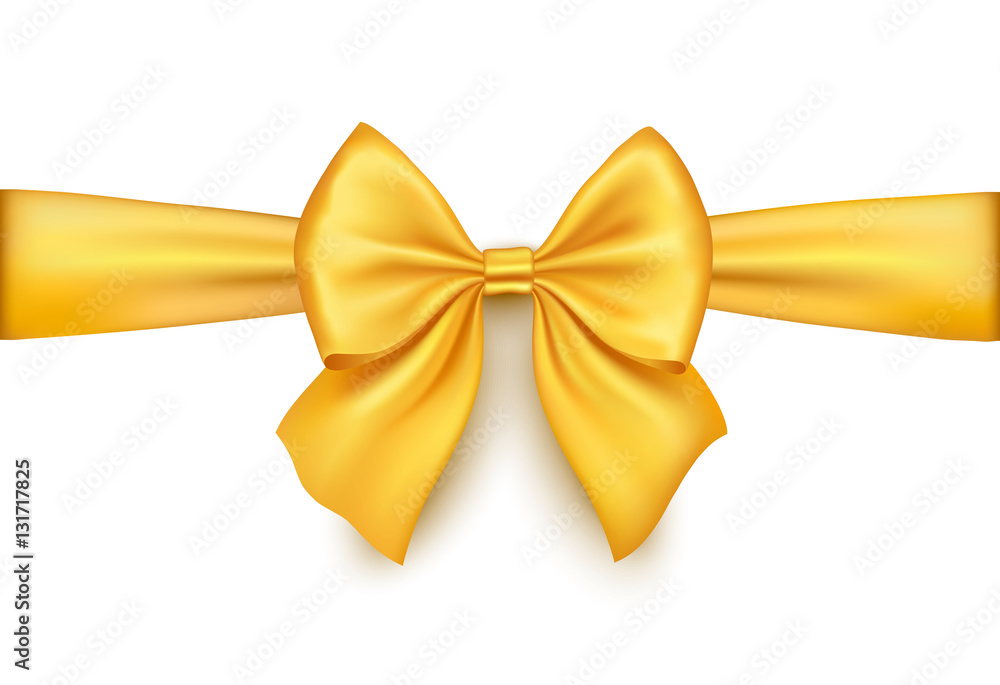 Realistic gold bow isolated on white background. Ribbon.