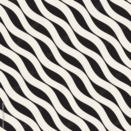 Vector Seamless Black and White Hand Drawn Diagonal Lines Pattern