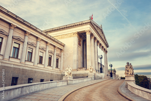 Photography facade of austrian parliament building in Vienna, Austria