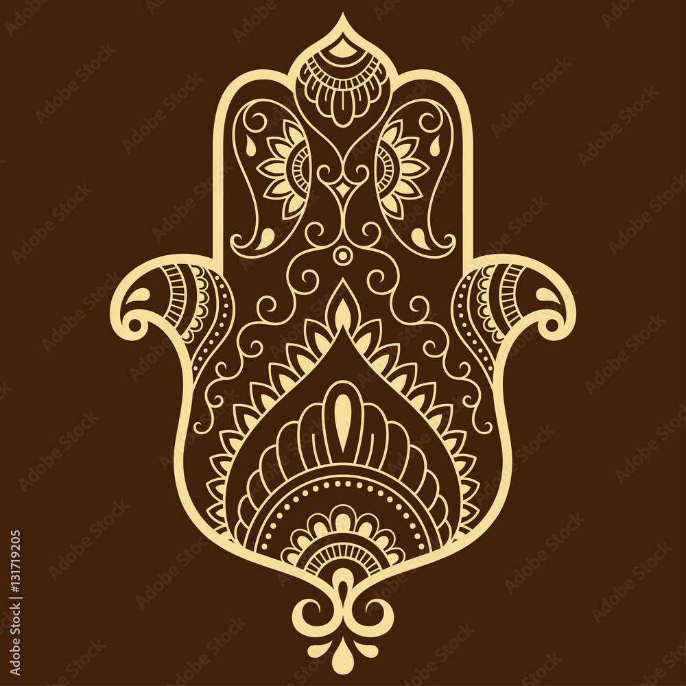 Fototapeta premium Vector hamsa hand drawn symbol. Decorative pattern in oriental style for the interior decoration and drawings with henna. The ancient symbol of the 