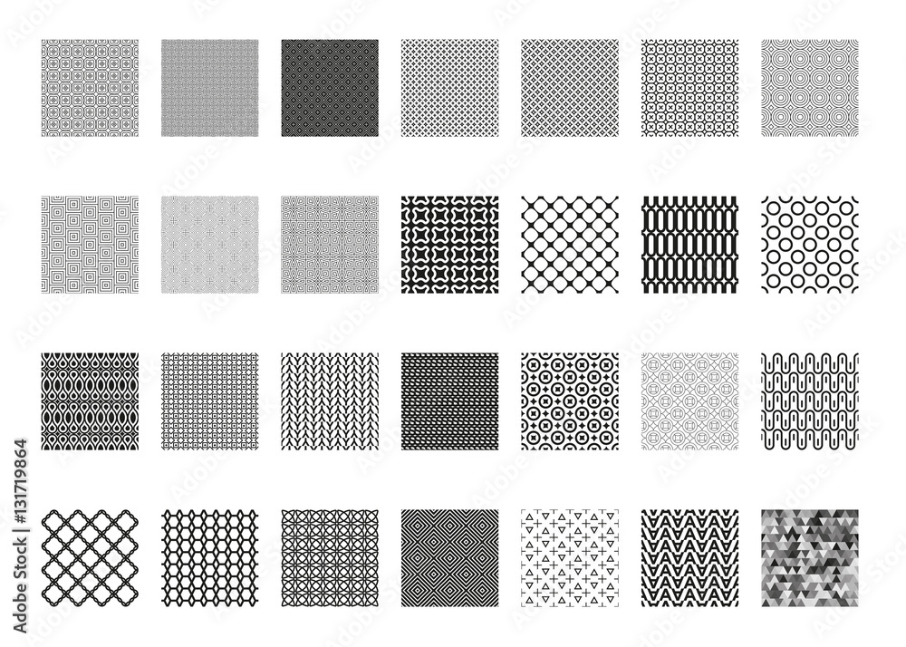 Seamless pattern set, Endless texture can be used for wallpaper, pattern fills, web page background, surface textures. Pack of monochrome geometric ornaments. Suitable for elegant and luxury design. 