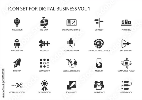 Digital business vector icon set