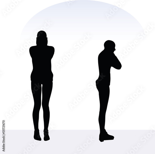 woman in anxious pose on white background