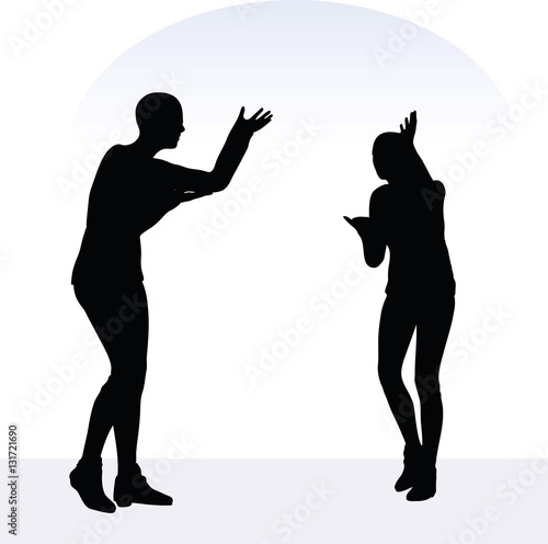 woman in blaming pose on white background