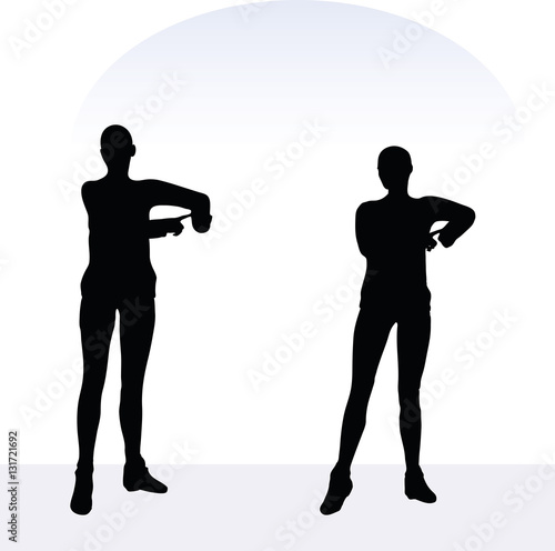 woman in blaming pose on white background