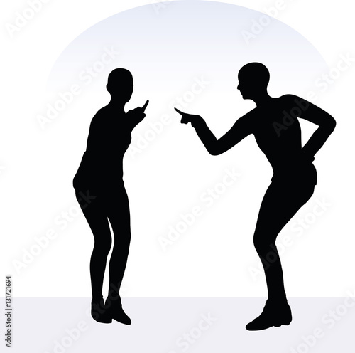 woman in blaming pose on white background