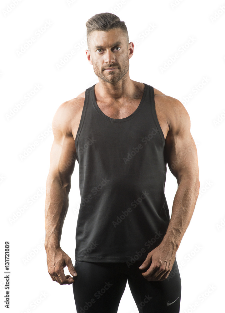 Handsome muscular personal trainer with shirt Handsome muscular personal trainer with shirt