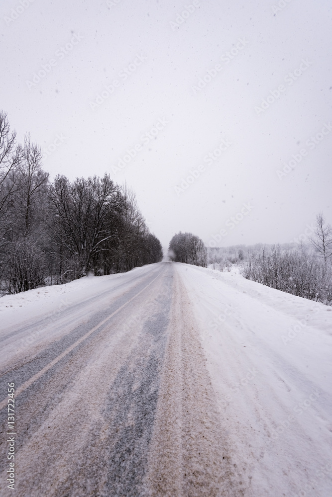Obraz premium winter road in the woods
