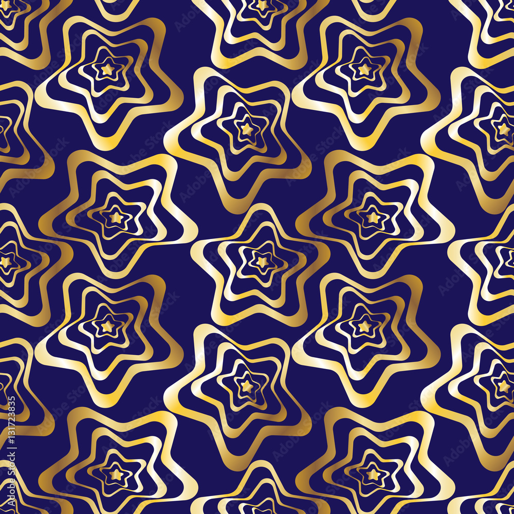 Abstract gold blue geometric Seamless pattern.Gold stars on a blue ...