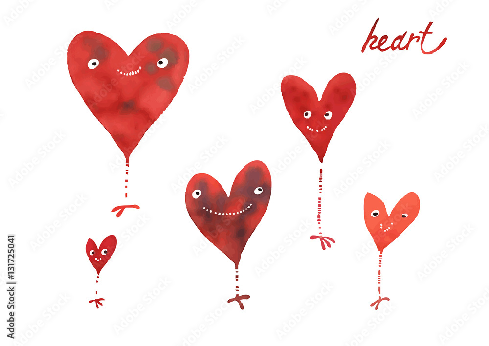 Watercolor hearts, vector illustration
