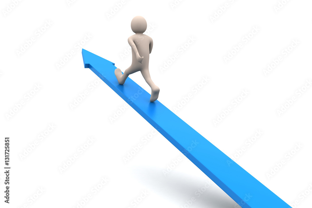 Businessman walking on growing arrow Businessman walking on growing arrow