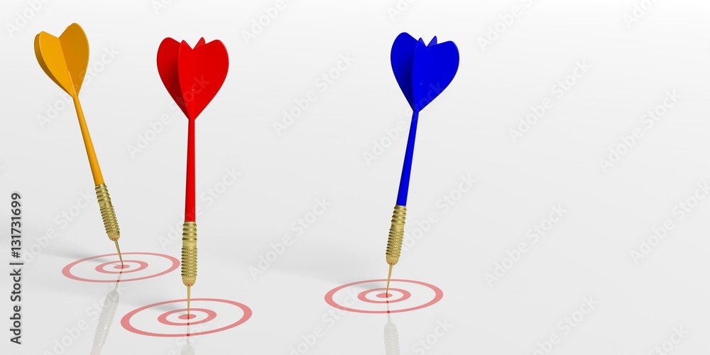 Darts on targets on white background. 3d illustration Darts on targets on white background. 3d illustration