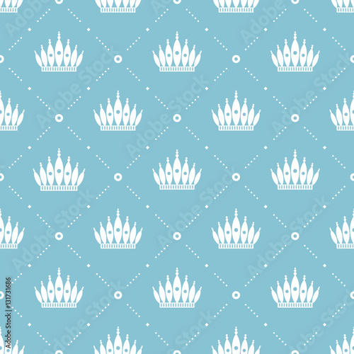 Seamless pattern in retro style with a white crown on a turquoise background. Can be used for wallpaper  pattern fills  web page background surface textures. Vector Illustration.