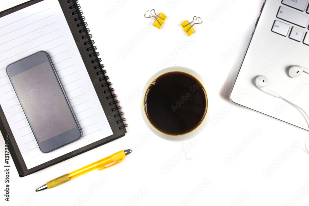 Office table. Flat lay, top view Office table. Flat lay, top view