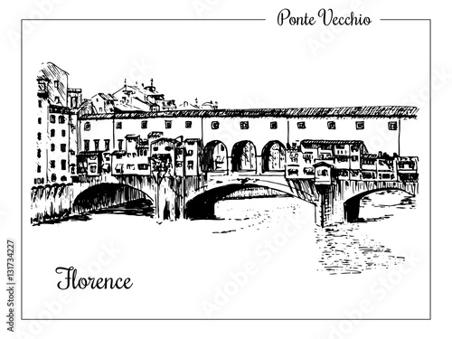Ponte Vecchio bridge in Florence, Italy. Vector hand drawn sketch