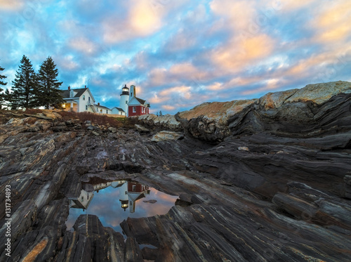 Cloudy sunrise at Pemaquid Point Light House in Bristol, Maine