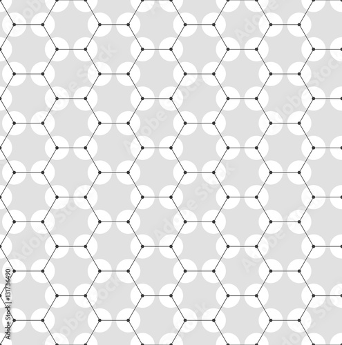 Fototapeta Naklejka Na Ścianę i Meble -  Chemistry seamless pattern, hexagonal design molecule structure on gray, scientific or medical DNA research. Medicine, science and technology concept. Geometric abstract background