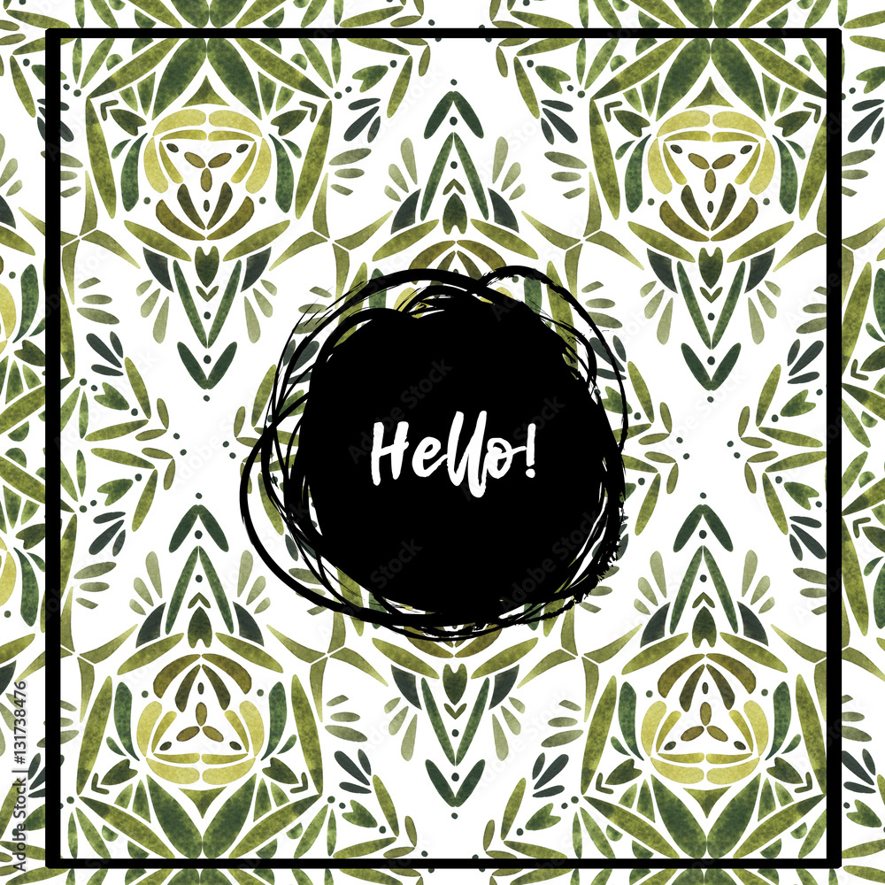 Watercolor round abstrackt background with word Hello