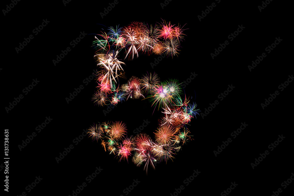 Number 5. Number alphabet made of real fireworks. See other numbers in my portfolio