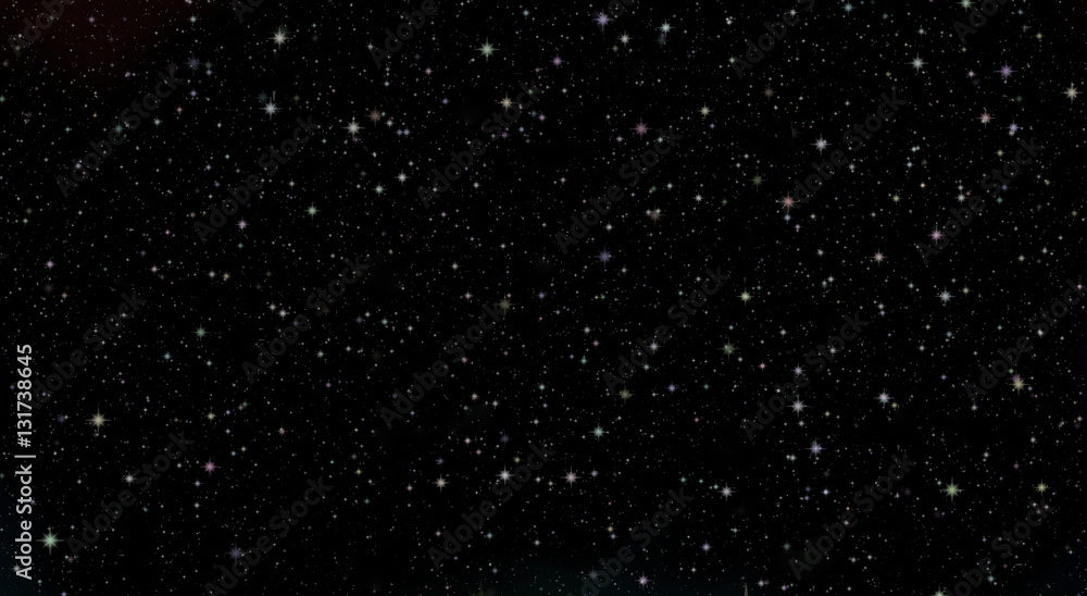 Panoramic looking into deep space. Dark night sky full of stars. Generated starry sky.

