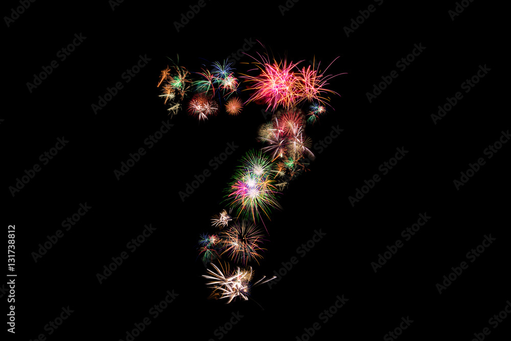 Number 7. Number alphabet made of real fireworks. See other numbers in my portfolio