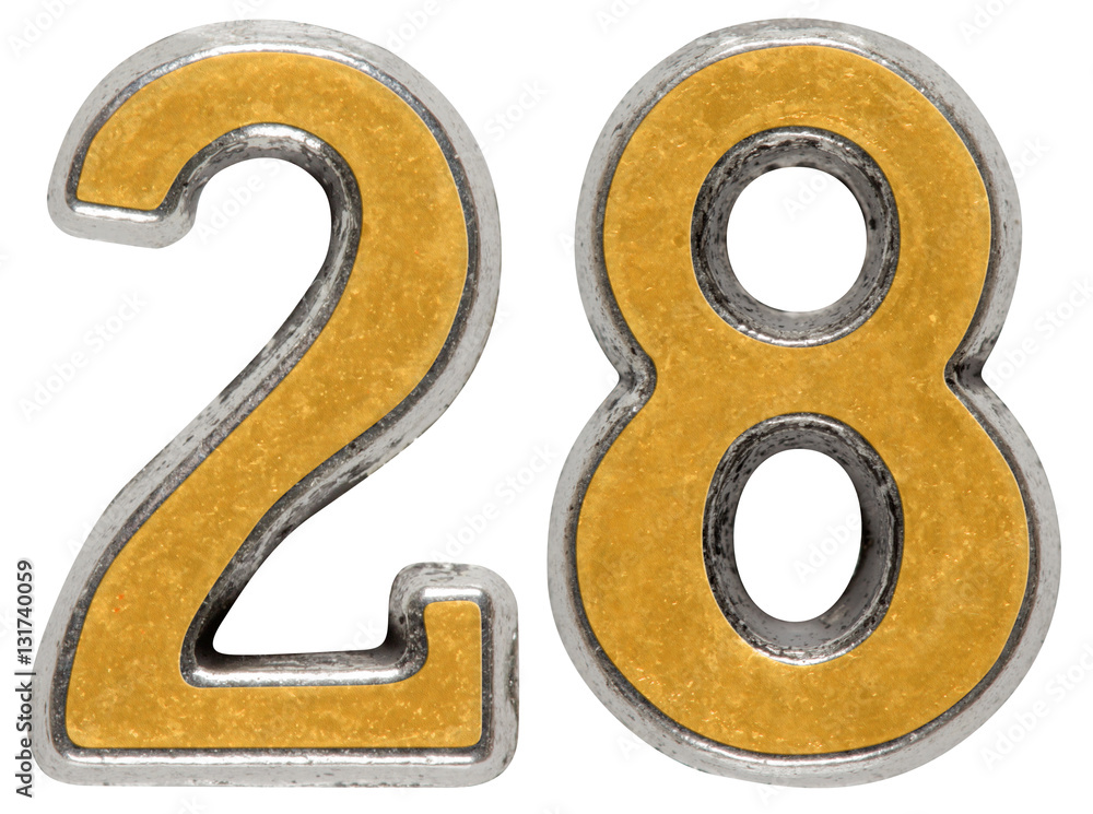 Metal numeral 28, twenty-eight, isolated on white background Metal numeral 28, twenty-eight, isolated on white background