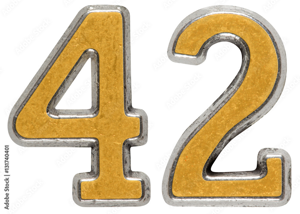 Metal numeral 42, forty-two, isolated on white background Metal numeral 42, forty-two, isolated on white background