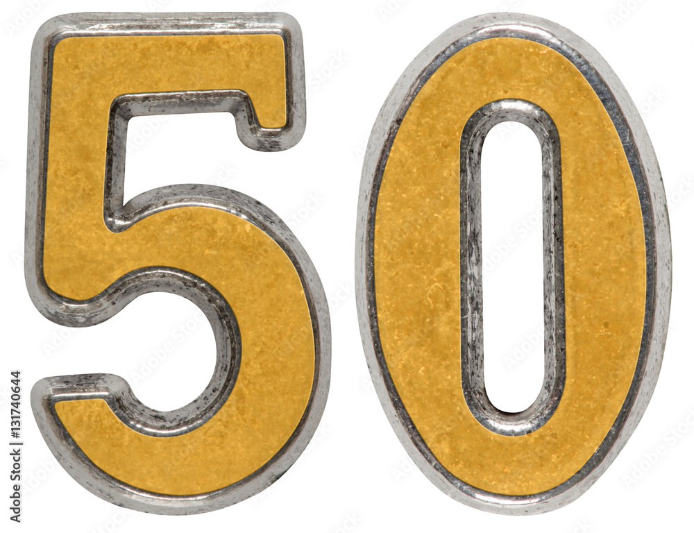 Metal numeral 50, fifty, isolated on white background Metal numeral 50, fifty, isolated on white background