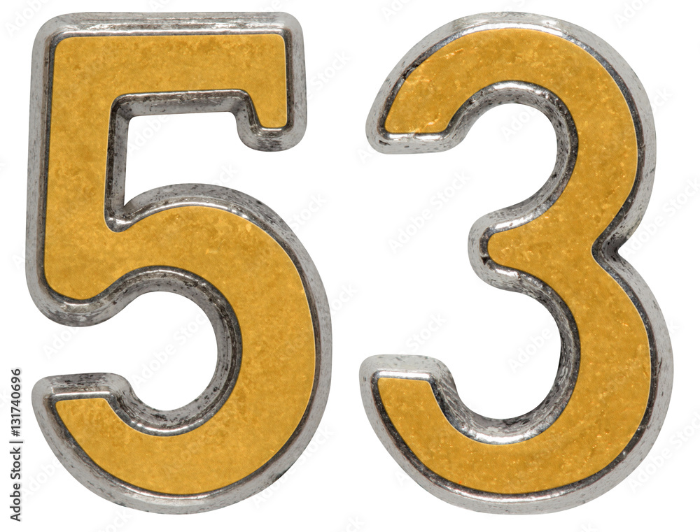 Metal numeral 53, fifty-three, isolated on white background Metal numeral 53, fifty-three, isolated on white background