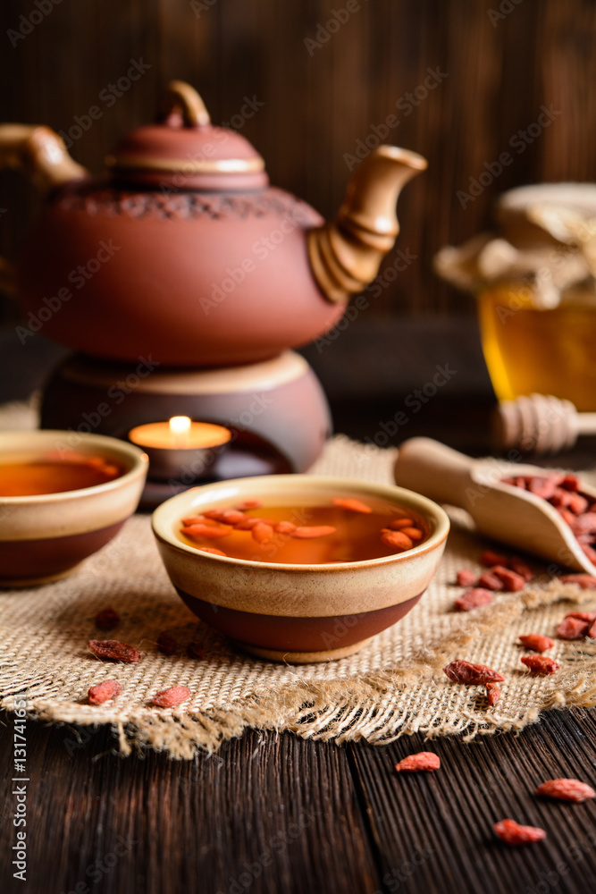 Fototapeta premium A cup of antioxidant Goji berries tea