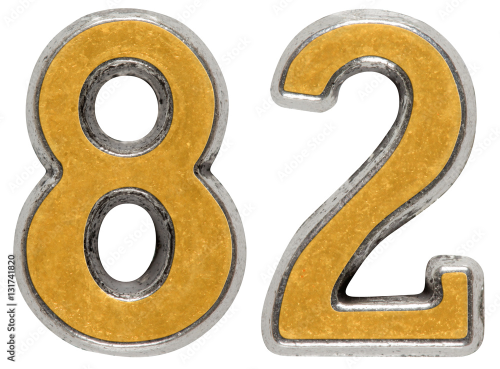 Metal numeral 82, eighty-two, isolated on white background Metal numeral 82, eighty-two, isolated on white background