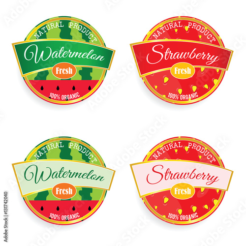 label of fruit watermelon and strawberry illustration in colorfu