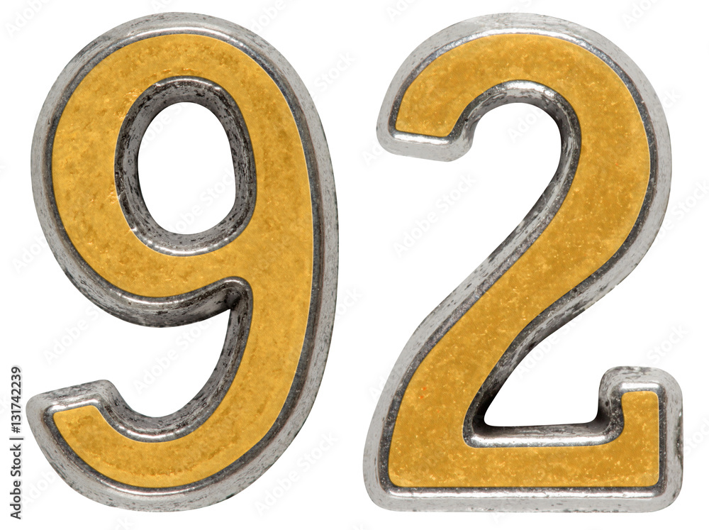 Metal numeral 92, ninety-two, isolated on white background Metal numeral 92, ninety-two, isolated on white background