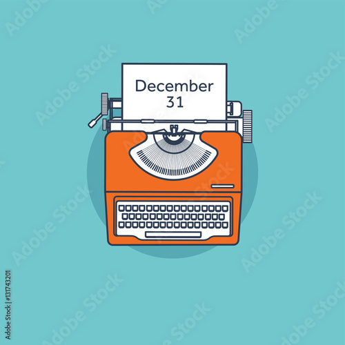 Typewriter in a flat style. Christmas wish list. Letter to Santa. New year. 2017. December 31 holidays.
