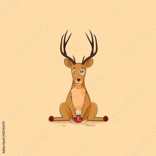 Illustration isolated emoji character cartoon deer just woke up with cup of coffee sticker emoticon for site