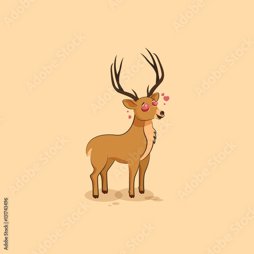 Illustration isolated emoji character cartoon deer in love flying with hearts sticker emoticon for site