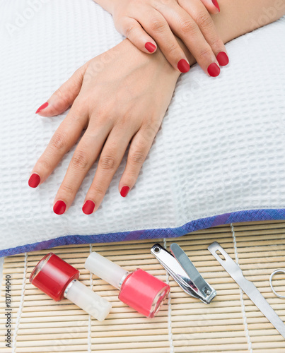 Female soft hands with beautiful manicure
