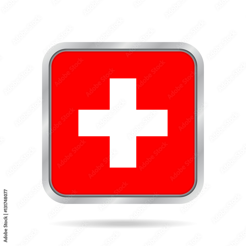 Flag of Switzerland. Metallic gray square button. Flag of Switzerland. Metallic gray square button.