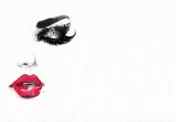 Leinwandbilder Aquarell Gesicht Beautiful woman face. Fashion watercolor illustration. Beauty background  © Anna Ismagilova