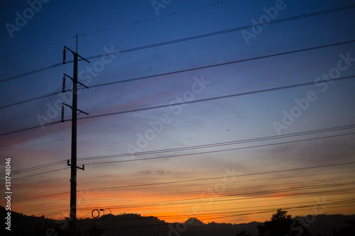 a light pole view of sunrise over the hill at Tak province, Thailand
