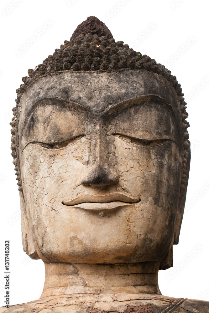 Ancient concrete Buddha face close up to head at Kampangphet Historical park, Thailand Ancient concrete Buddha face close up to head at Kampangphet Historical park, Thailand