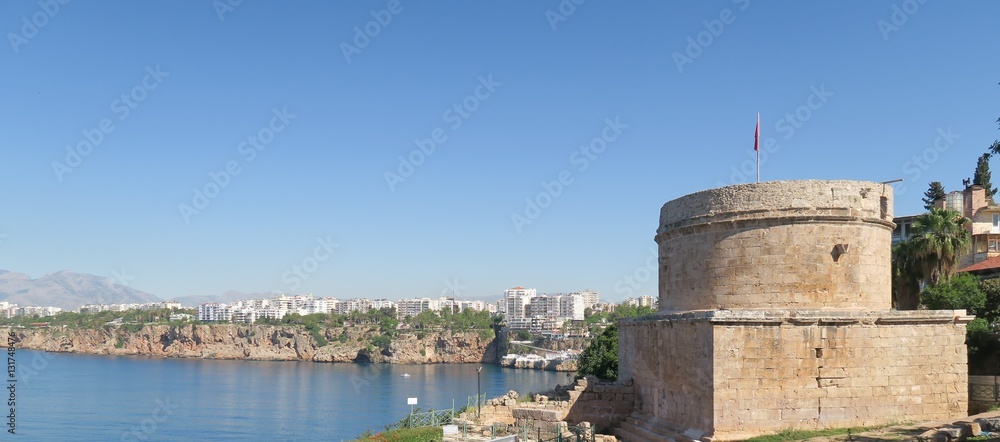 Hidirlik Tower and the Cliffs of Antalya newar the Harbour