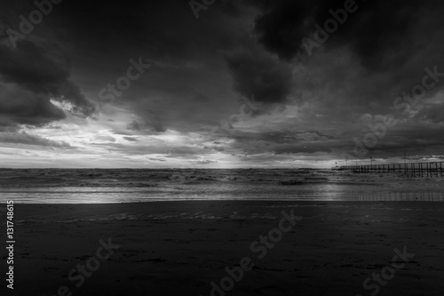 sea and beach with clouds. Rough sea