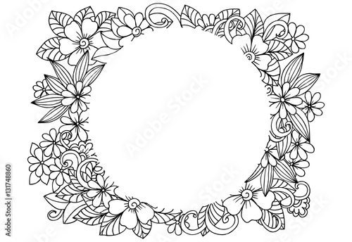 Vector floral frame in black and white. Can use for coloring and