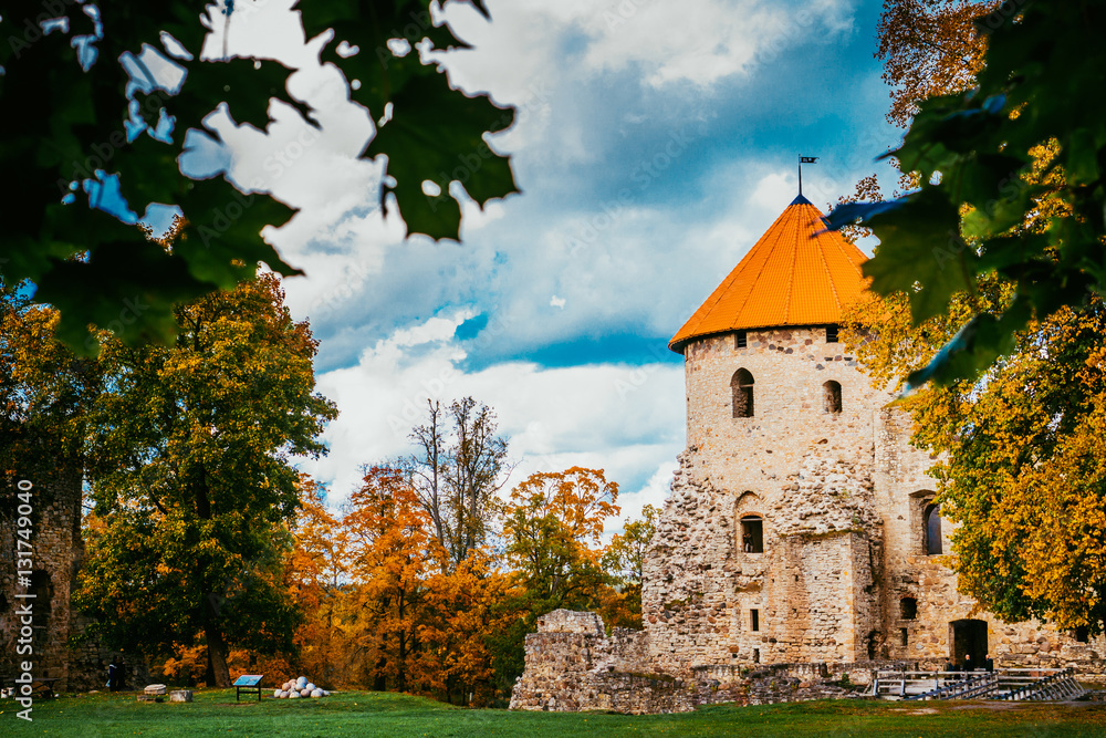 Obraz premium Old castle ruins in Cesis, town in Latvia