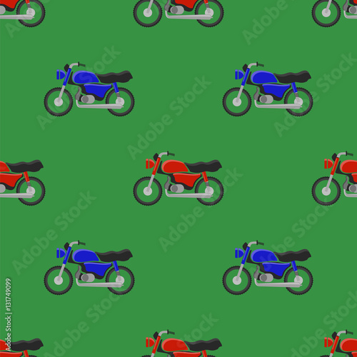 Red Blue Sport Bike Seamless Pattern on Green Background