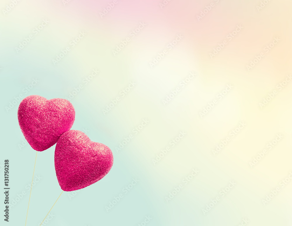 Obraz premium Greeting card for Valentine's Day , with two red hearts .
